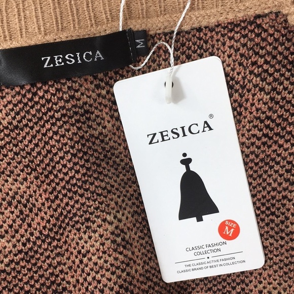 Zesica Tan‎ Pink Leopard Knit Cardigan Womens Medium Tunic Sweater Open Front - Picture 5 of 10